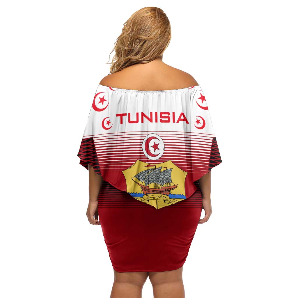 Tunisia Patriotic Family Matching Off Shoulder Short Dress and Hawaiian Shirt with National Crest, Crescent Star and Country Map
