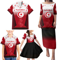 Tunisia Patriotic Family Matching Puletasi and Hawaiian Shirt with National Crest, Crescent Star and Country Map