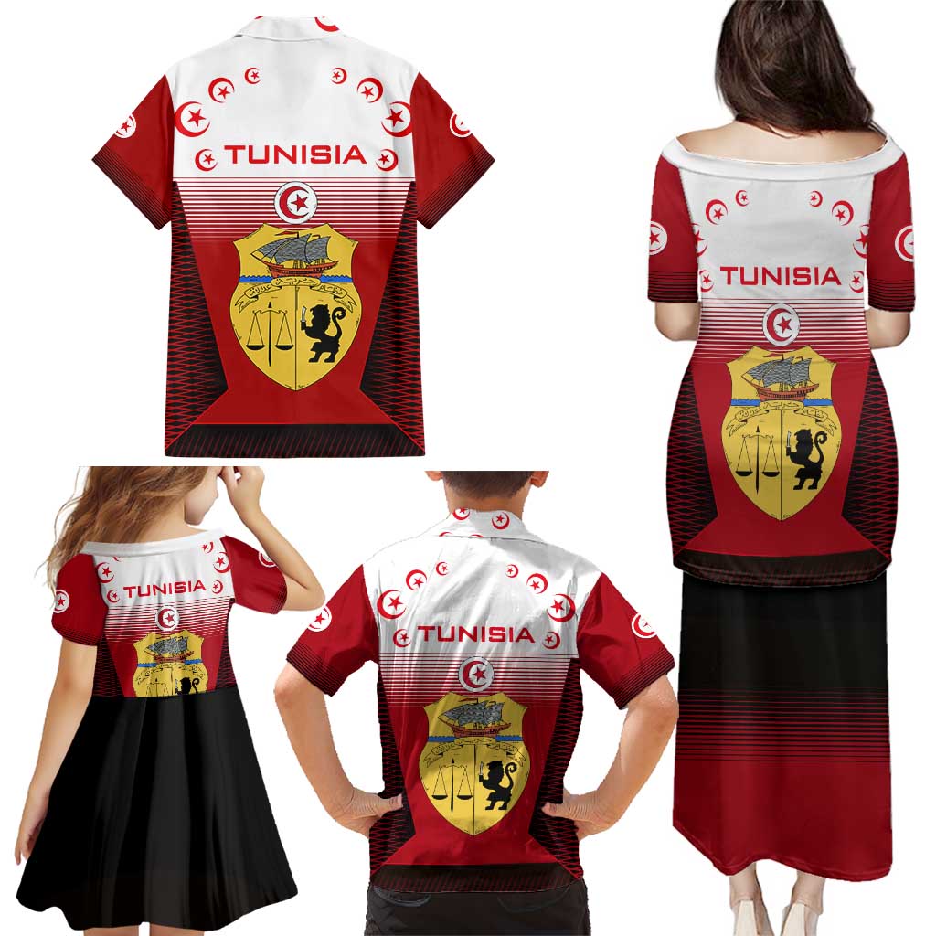 Tunisia Patriotic Family Matching Puletasi and Hawaiian Shirt with National Crest, Crescent Star and Country Map