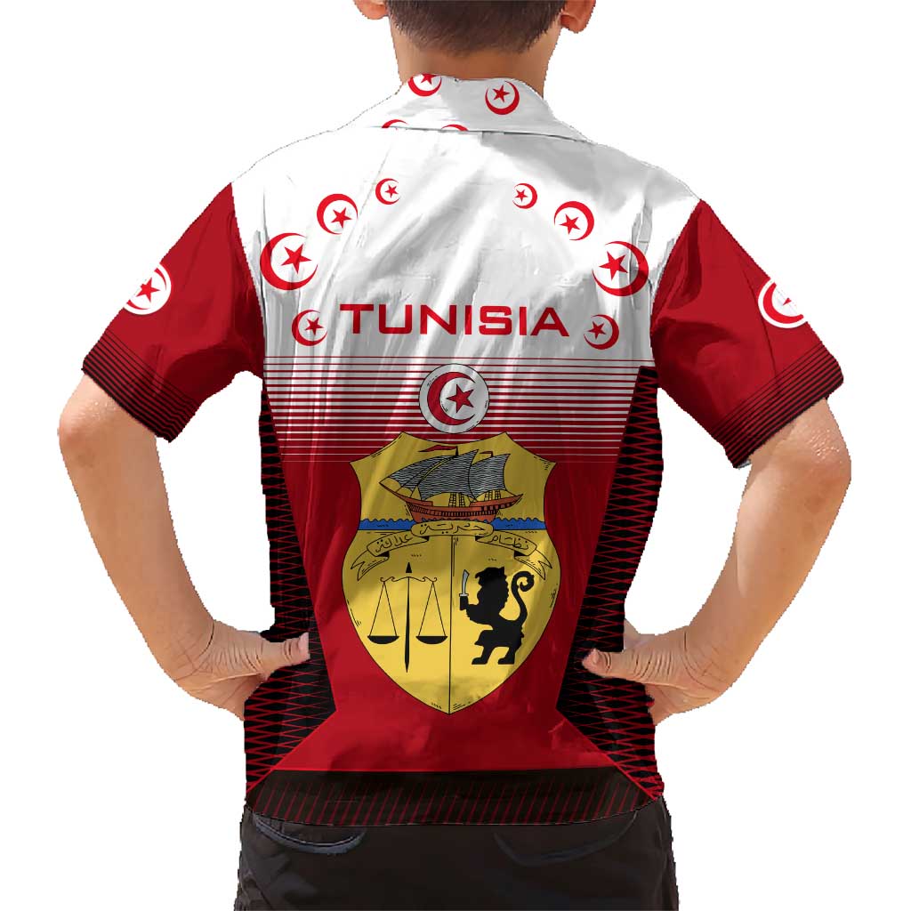 Tunisia Patriotic Family Matching Short Sleeve Bodycon Dress and Hawaiian Shirt with National Crest, Crescent Star and Country Map