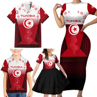 Tunisia Patriotic Family Matching Short Sleeve Bodycon Dress and Hawaiian Shirt with National Crest, Crescent Star and Country Map