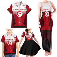 Tunisia Patriotic Family Matching Tank Maxi Dress and Hawaiian Shirt with National Crest, Crescent Star and Country Map