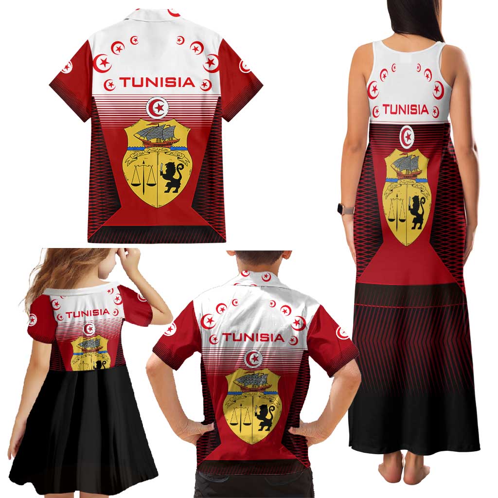 Tunisia Patriotic Family Matching Tank Maxi Dress and Hawaiian Shirt with National Crest, Crescent Star and Country Map