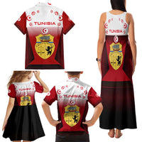 Tunisia Patriotic Family Matching Tank Maxi Dress and Hawaiian Shirt with National Crest, Crescent Star and Country Map