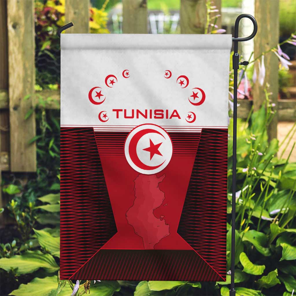 Tunisia Patriotic Garden Flag with National Crest, Crescent Star and Country Map