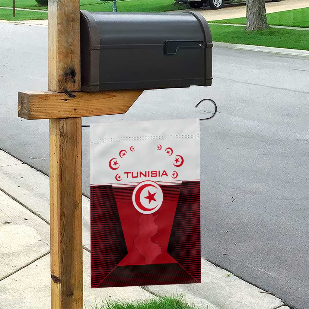 Tunisia Patriotic Garden Flag with National Crest, Crescent Star and Country Map