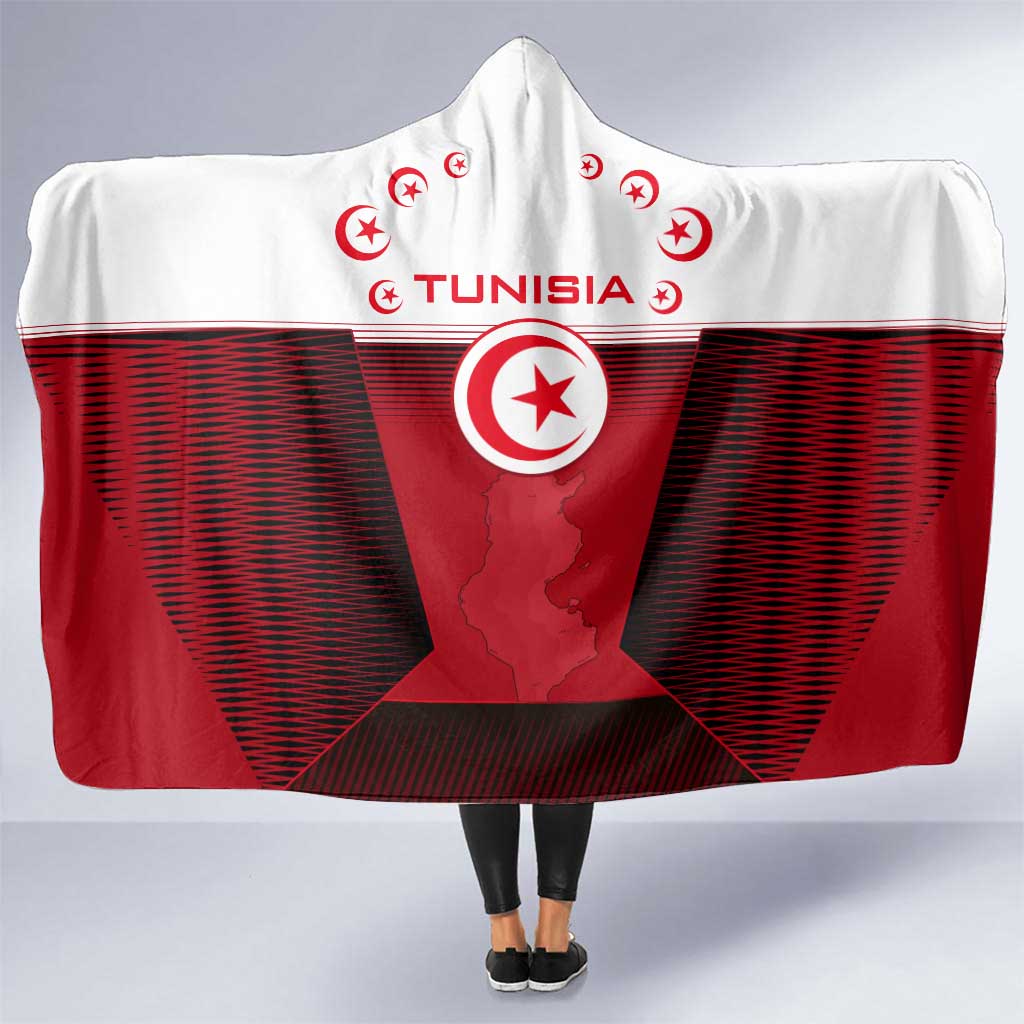 Tunisia Patriotic Hooded Blanket with National Crest, Crescent Star and Country Map