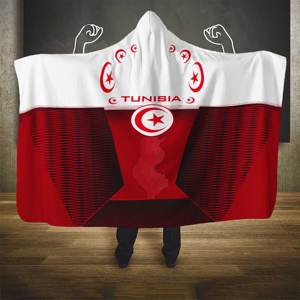 Tunisia Patriotic Hooded Blanket with National Crest, Crescent Star and Country Map