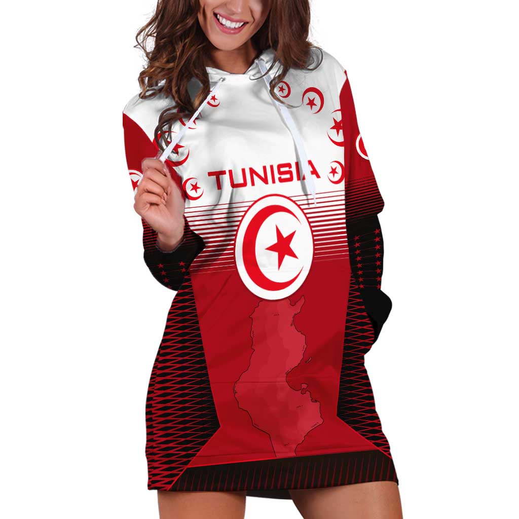 Tunisia Patriotic Hoodie Dress with National Crest, Crescent Star and Country Map