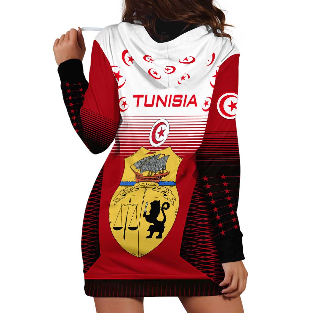 Tunisia Patriotic Hoodie Dress with National Crest, Crescent Star and Country Map
