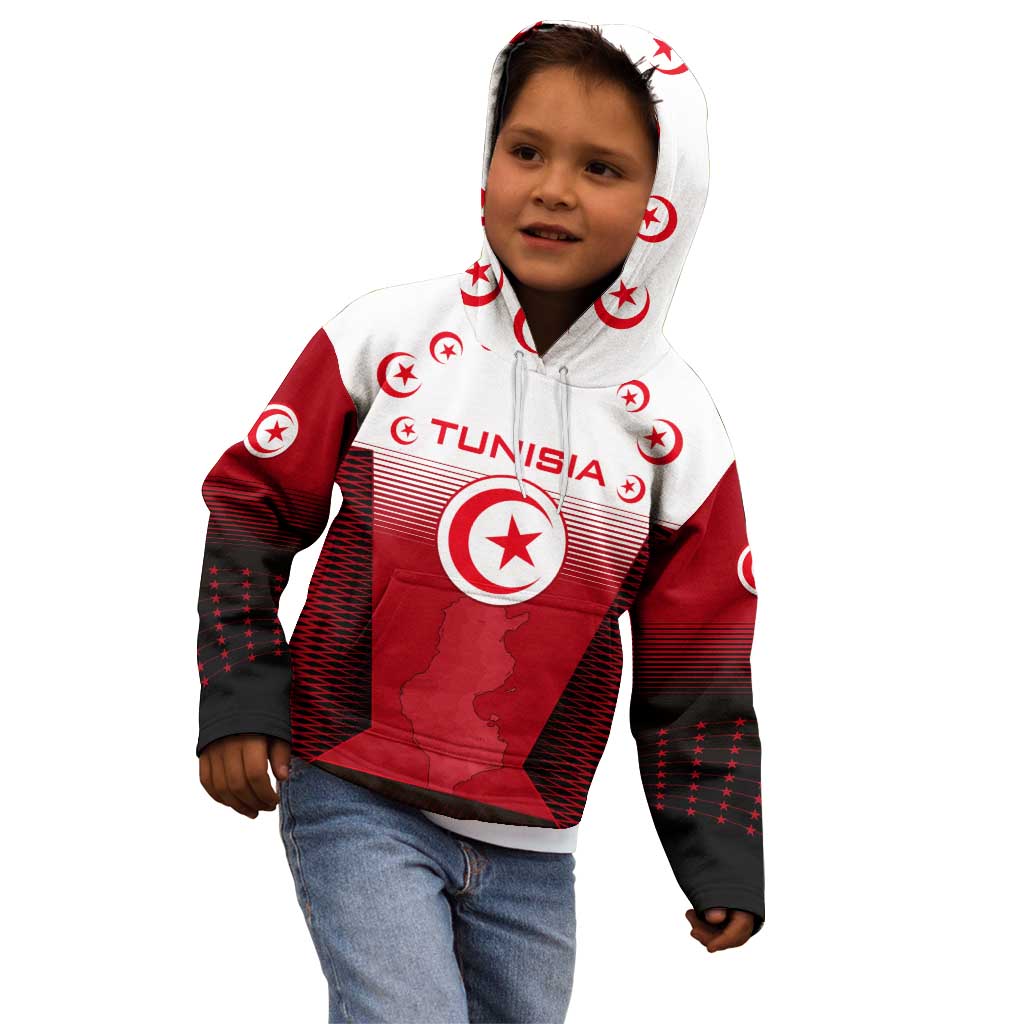 Tunisia Patriotic Kid Hoodie with National Crest, Crescent Star and Country Map