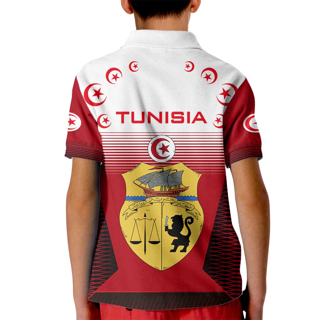 Tunisia Patriotic Kid Polo Shirt with National Crest, Crescent Star and Country Map