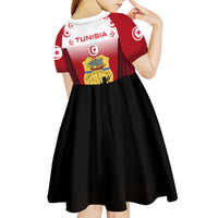 Tunisia Patriotic Kid Short Sleeve Dress with National Crest, Crescent Star and Country Map