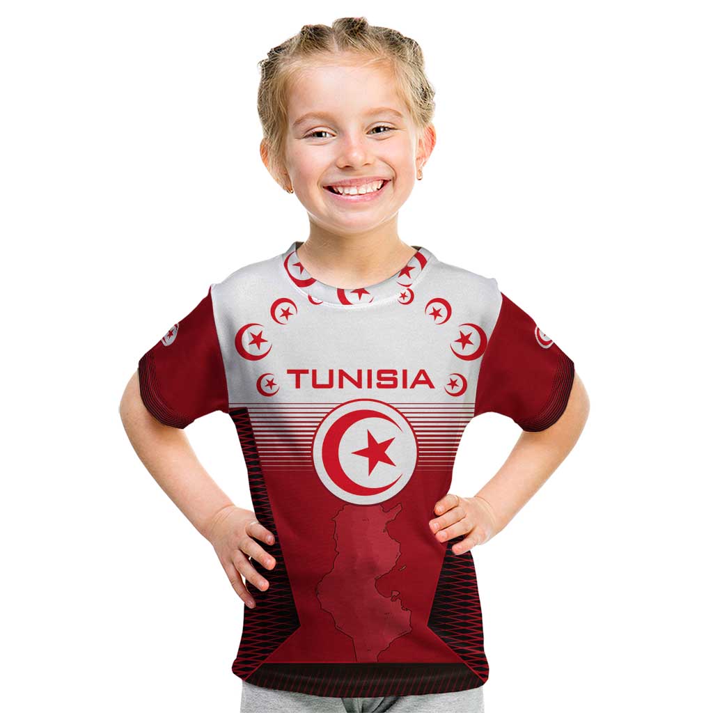 Tunisia Patriotic Kid T Shirt with National Crest, Crescent Star and Country Map