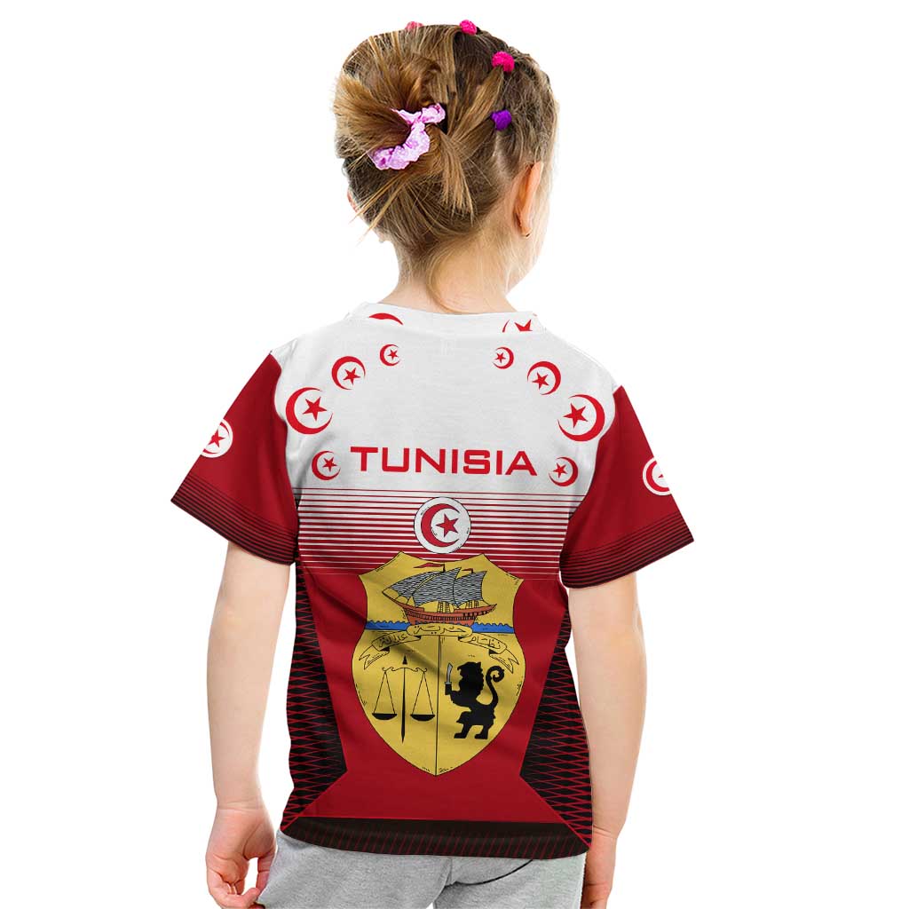 Tunisia Patriotic Kid T Shirt with National Crest, Crescent Star and Country Map