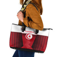 Tunisia Patriotic Leather Tote Bag with National Crest, Crescent Star and Country Map