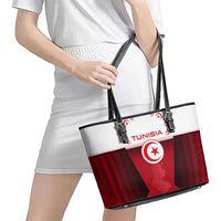Tunisia Patriotic Leather Tote Bag with National Crest, Crescent Star and Country Map