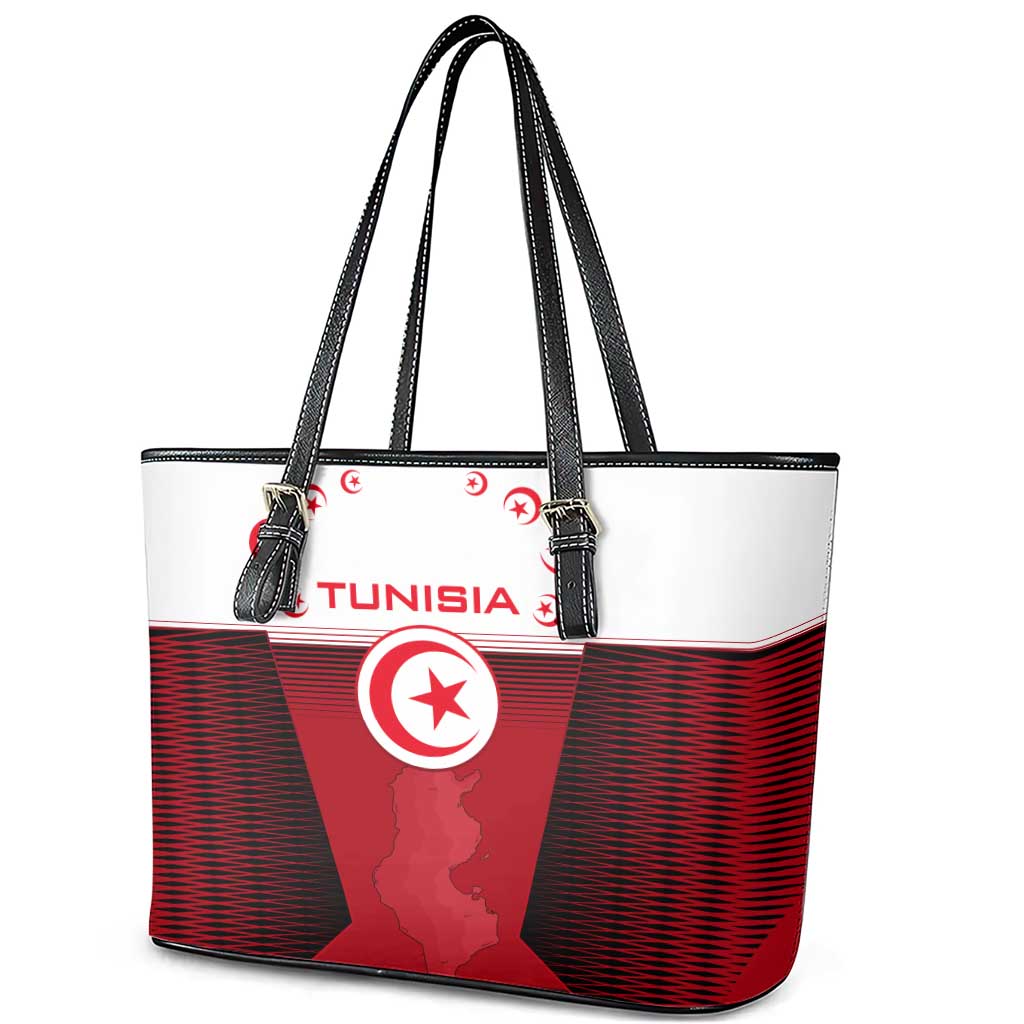 Tunisia Patriotic Leather Tote Bag with National Crest, Crescent Star and Country Map
