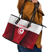 Tunisia Patriotic Leather Tote Bag with National Crest, Crescent Star and Country Map
