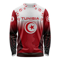 Tunisia Patriotic Long Sleeve Shirt with National Crest, Crescent Star and Country Map