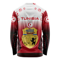 Tunisia Patriotic Long Sleeve Shirt with National Crest, Crescent Star and Country Map