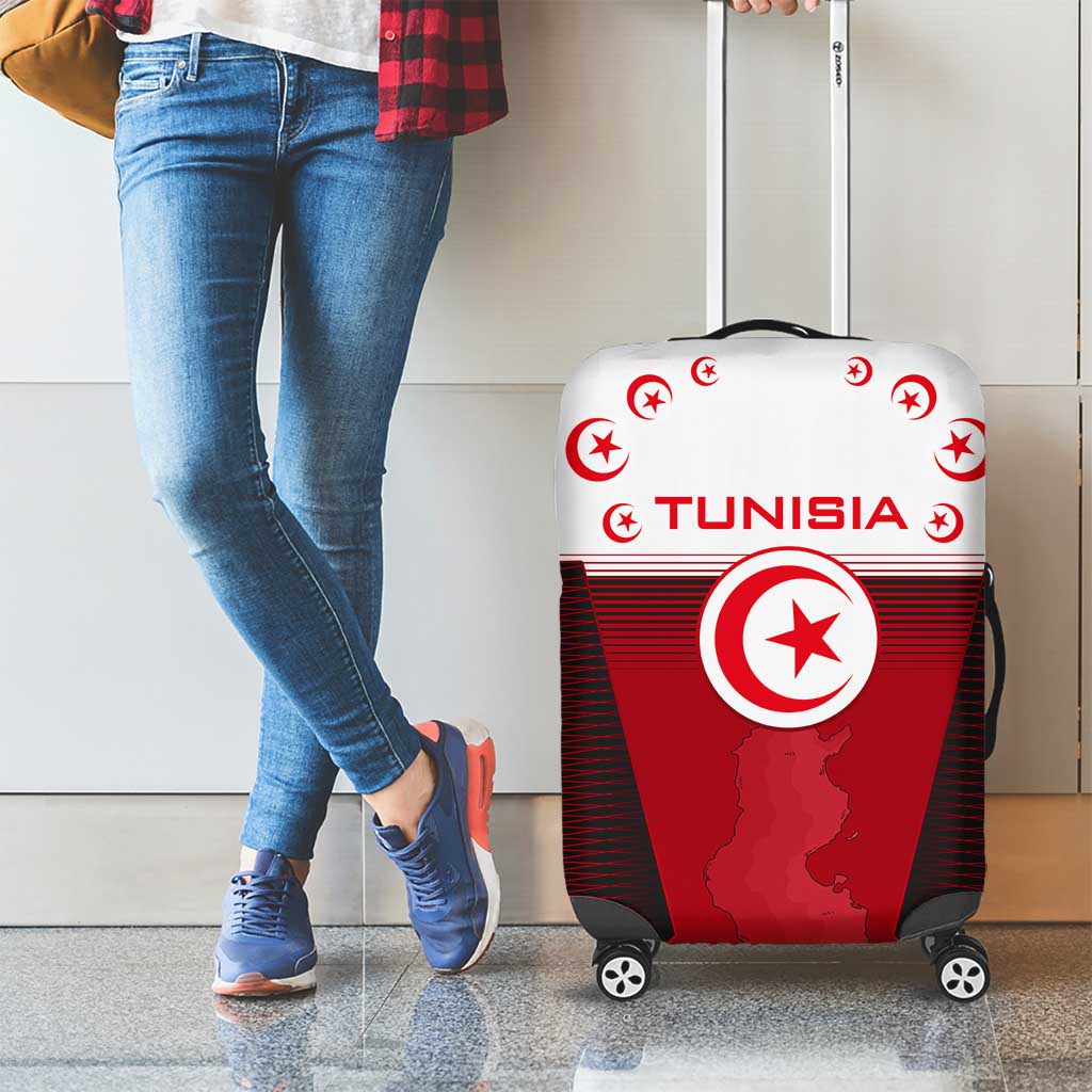 Tunisia Patriotic Luggage Cover with National Crest, Crescent Star and Country Map