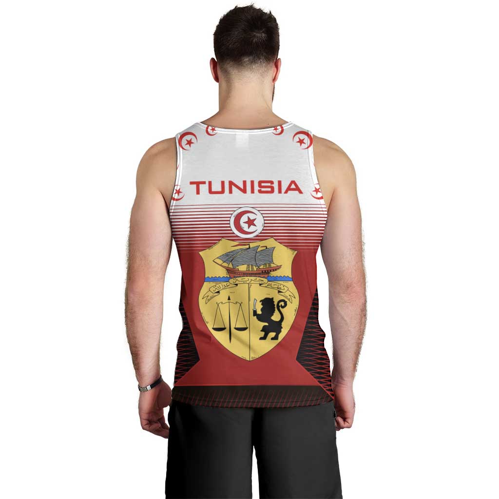 Tunisia Patriotic Men Tank Top with National Crest, Crescent Star and Country Map
