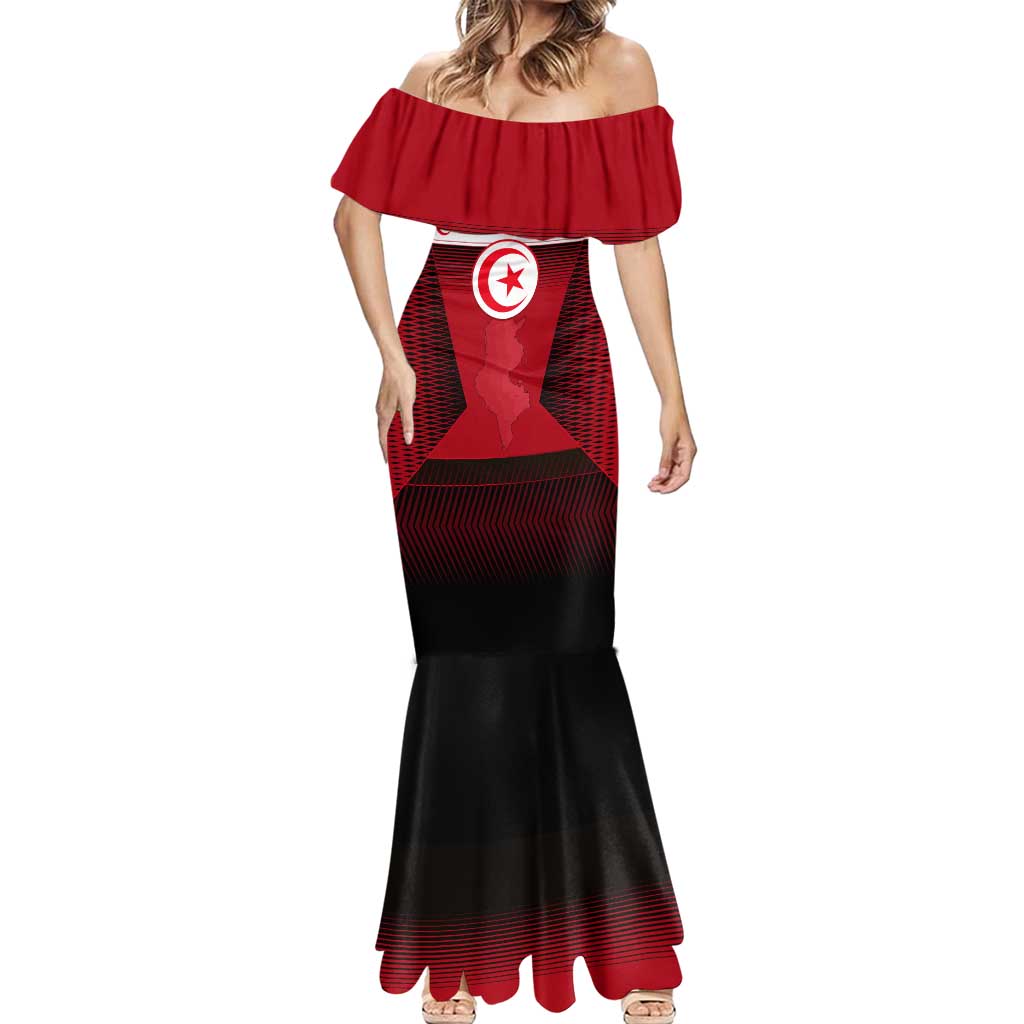 Tunisia Patriotic Mermaid Dress with National Crest, Crescent Star and Country Map