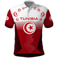 Tunisia Patriotic Polo Shirt with National Crest, Crescent Star and Country Map