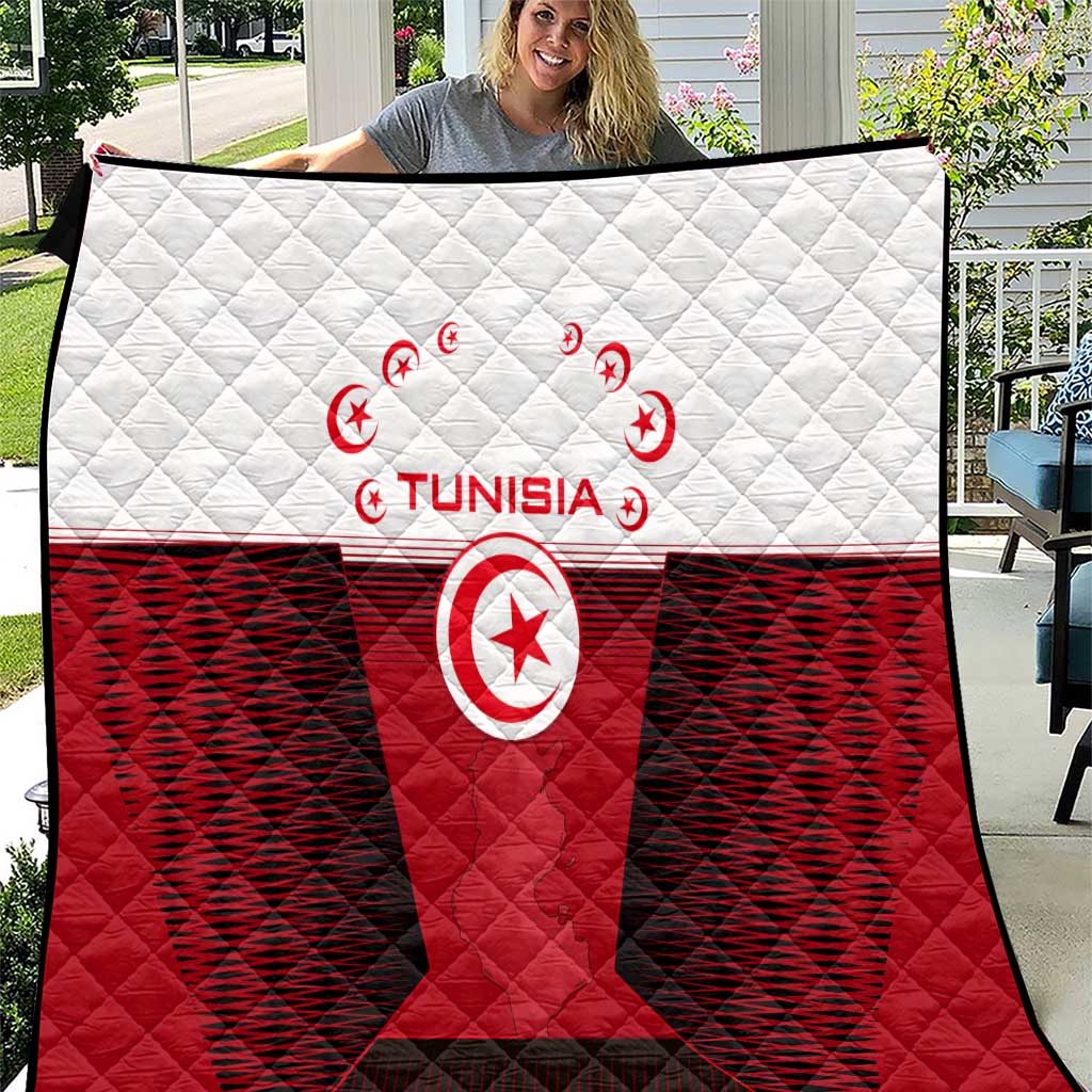 Tunisia Patriotic Quilt with National Crest, Crescent Star and Country Map