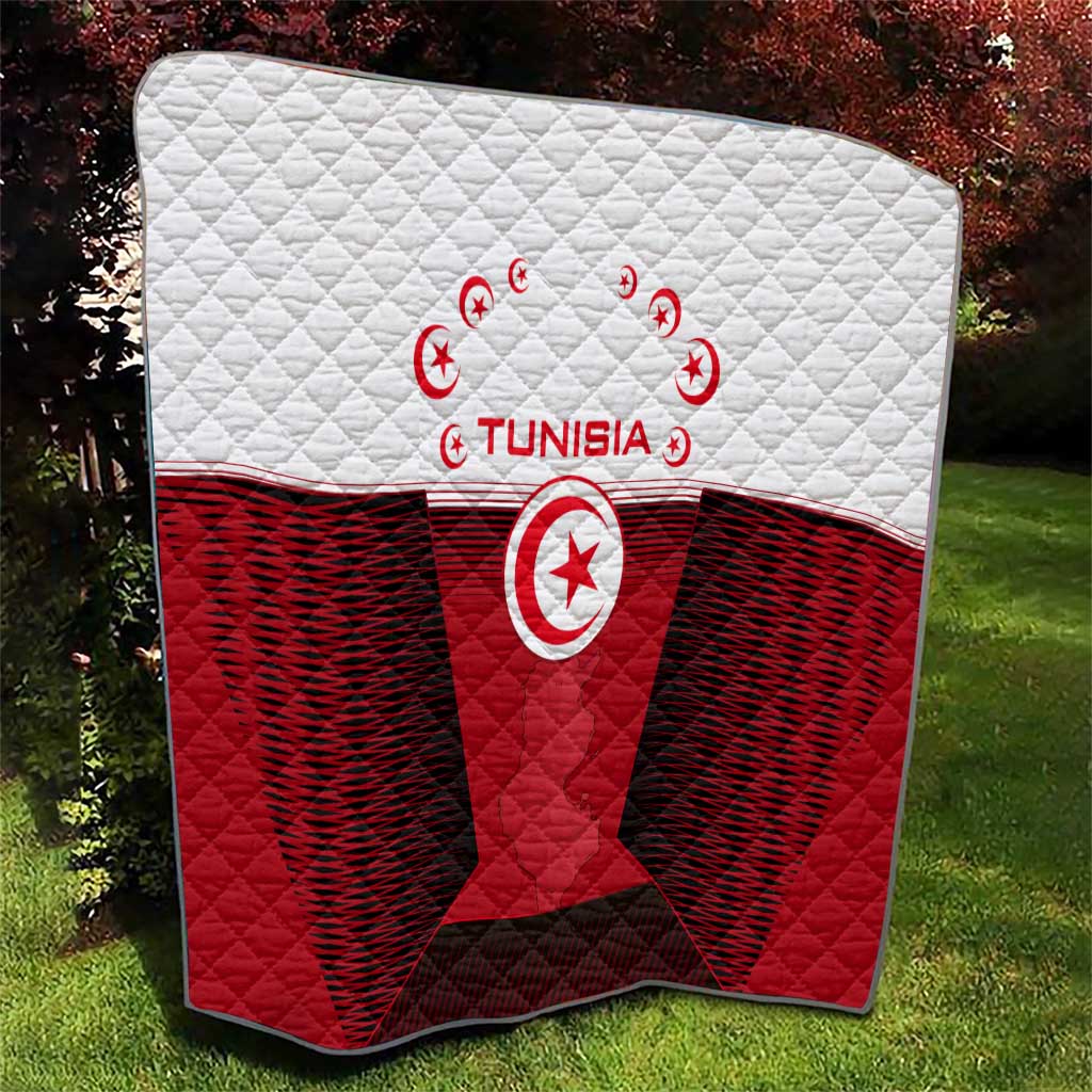 Tunisia Patriotic Quilt with National Crest, Crescent Star and Country Map