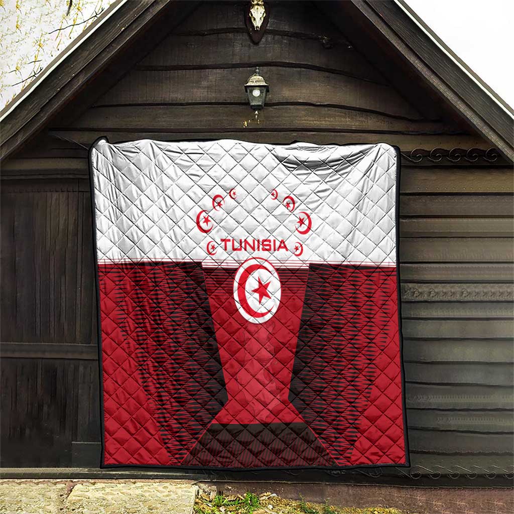 Tunisia Patriotic Quilt with National Crest, Crescent Star and Country Map