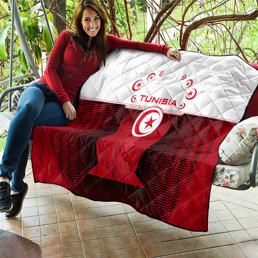Tunisia Patriotic Quilt with National Crest, Crescent Star and Country Map