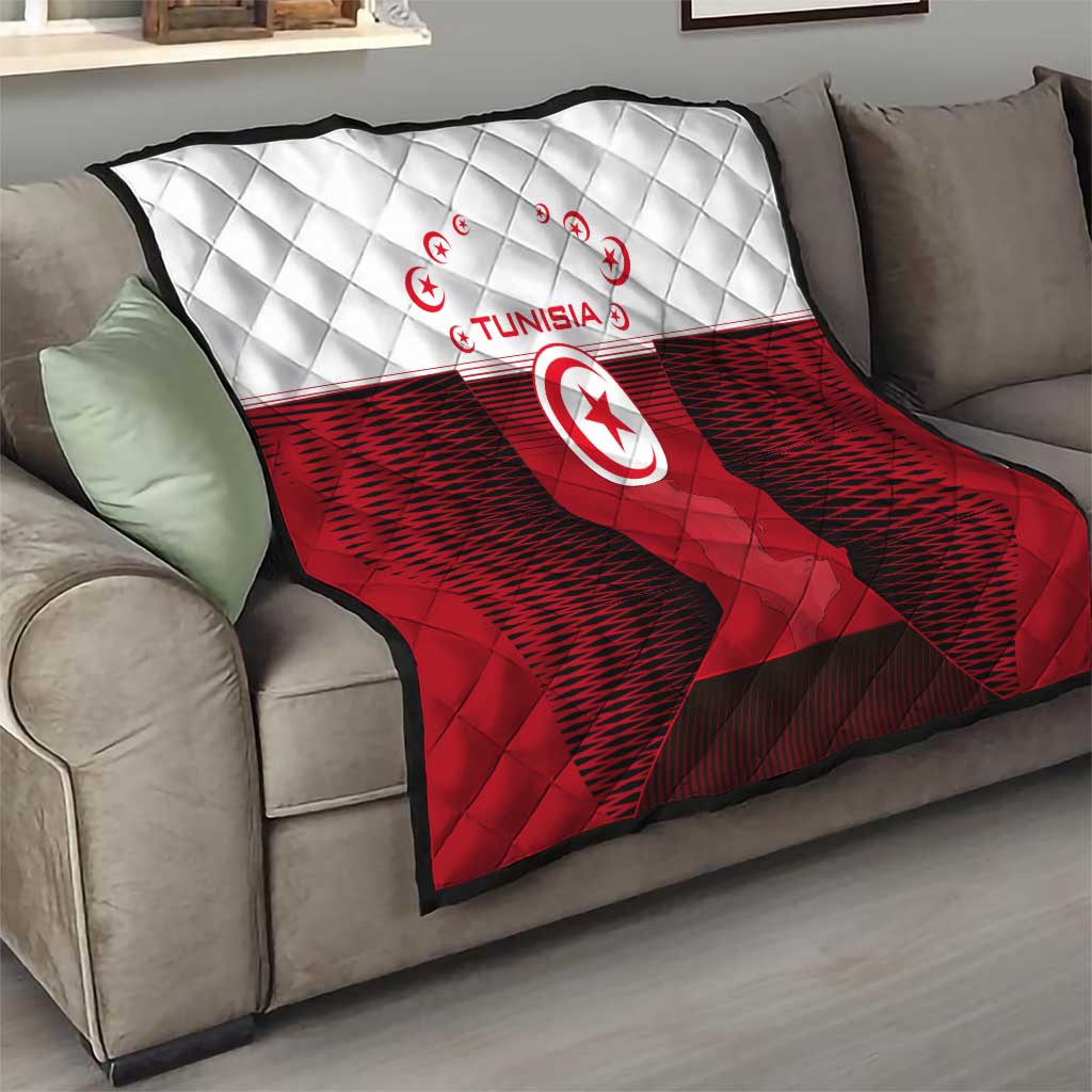 Tunisia Patriotic Quilt with National Crest, Crescent Star and Country Map
