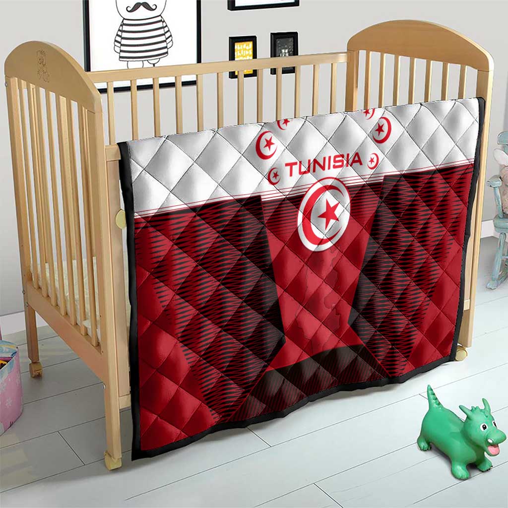 Tunisia Patriotic Quilt with National Crest, Crescent Star and Country Map