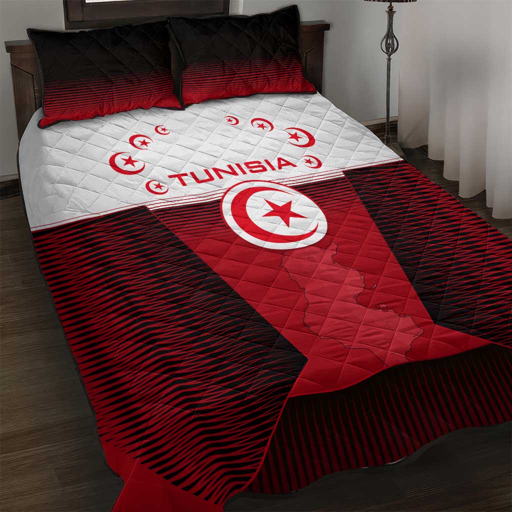 Tunisia Patriotic Quilt Bed Set with National Crest, Crescent Star and Country Map