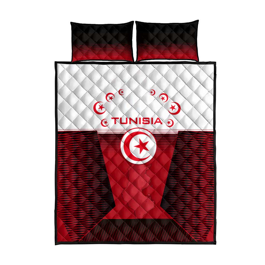 Tunisia Patriotic Quilt Bed Set with National Crest, Crescent Star and Country Map