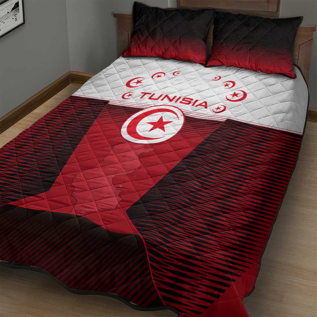 Tunisia Patriotic Quilt Bed Set with National Crest, Crescent Star and Country Map