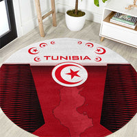 Tunisia Patriotic Round Carpet with National Crest, Crescent Star and Country Map