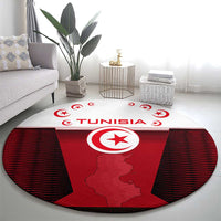 Tunisia Patriotic Round Carpet with National Crest, Crescent Star and Country Map