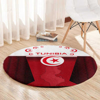 Tunisia Patriotic Round Carpet with National Crest, Crescent Star and Country Map