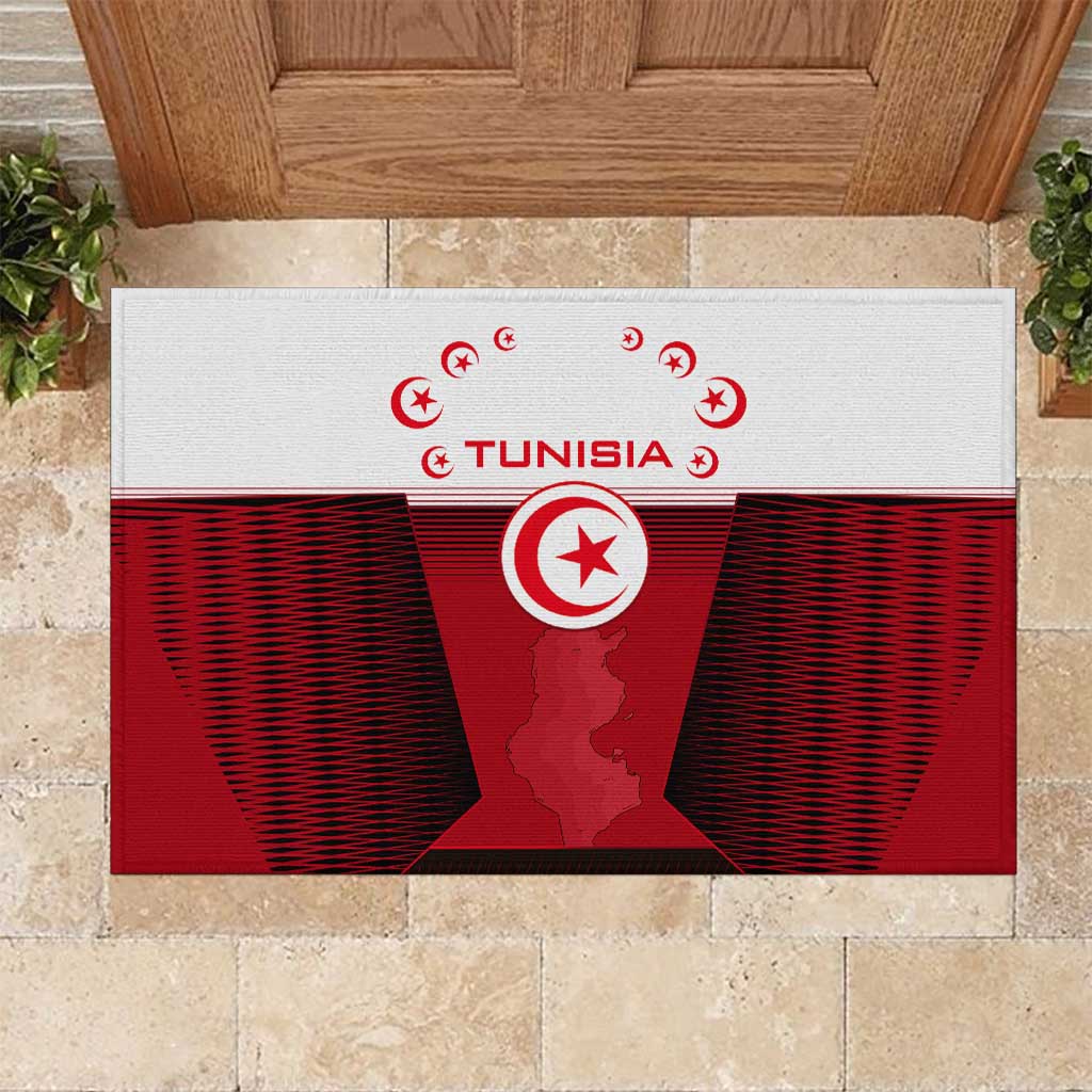Tunisia Patriotic Rubber Doormat with National Crest, Crescent Star and Country Map