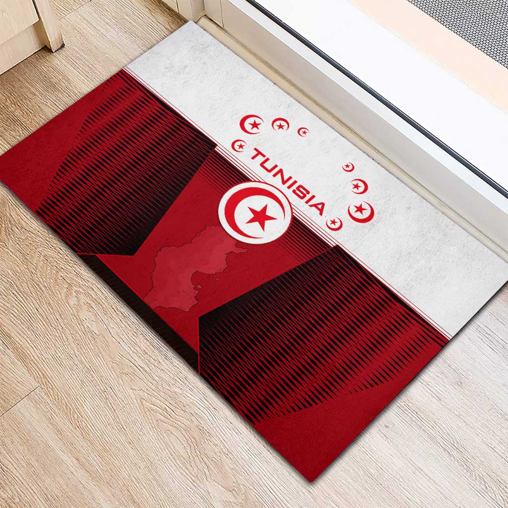 Tunisia Patriotic Rubber Doormat with National Crest, Crescent Star and Country Map