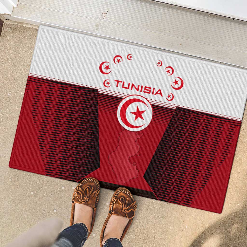 Tunisia Patriotic Rubber Doormat with National Crest, Crescent Star and Country Map