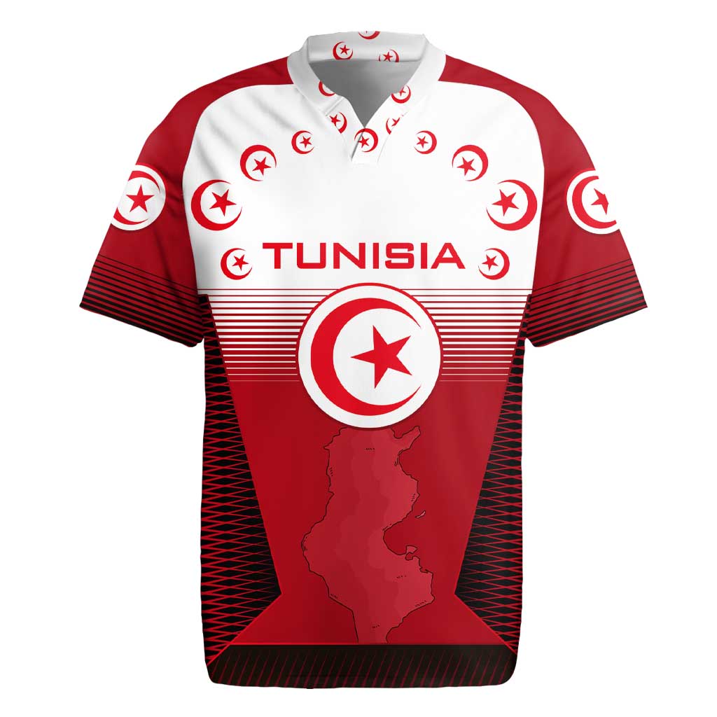 Tunisia Patriotic Rugby Jersey with National Crest, Crescent Star and Country Map