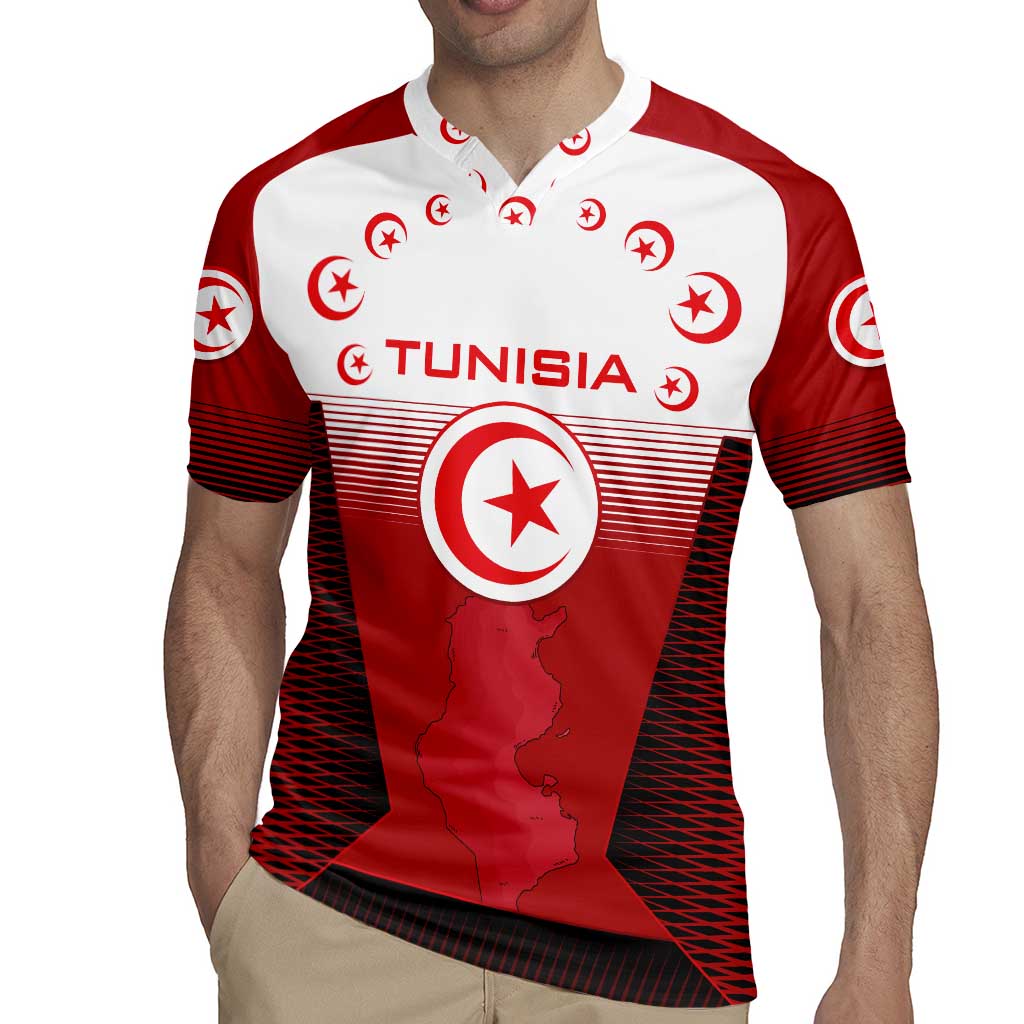Tunisia Patriotic Rugby Jersey with National Crest, Crescent Star and Country Map