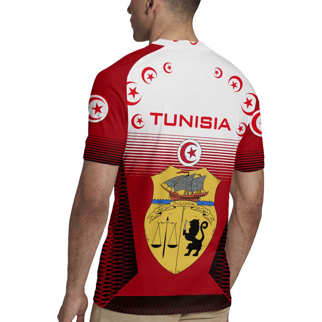 Tunisia Patriotic Rugby Jersey with National Crest, Crescent Star and Country Map