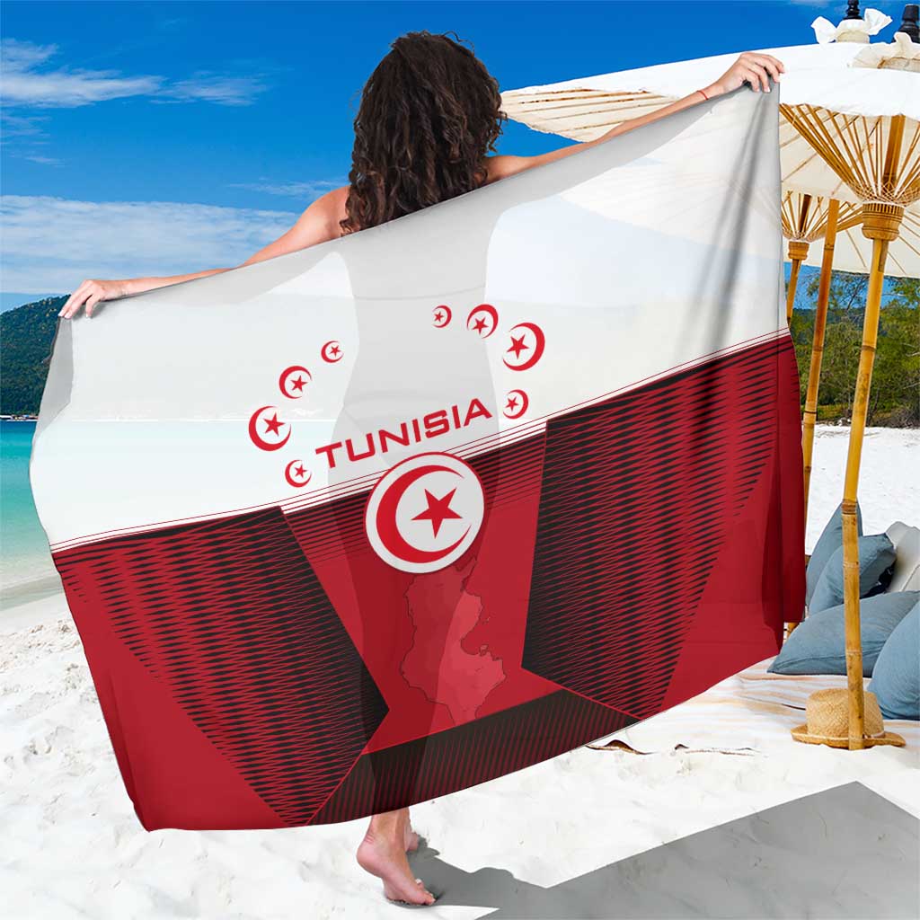 Tunisia Patriotic Sarong with National Crest, Crescent Star and Country Map