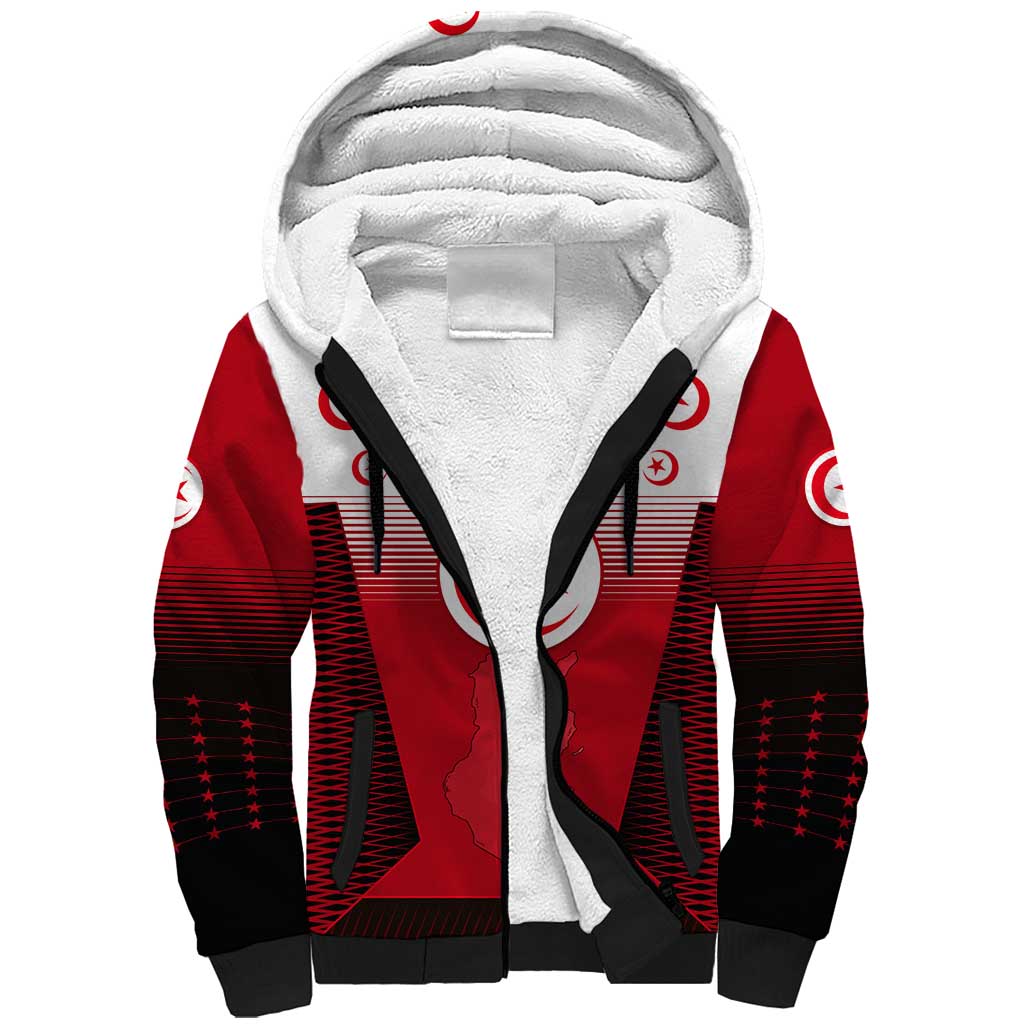 Tunisia Patriotic Sherpa Hoodie with National Crest, Crescent Star and Country Map