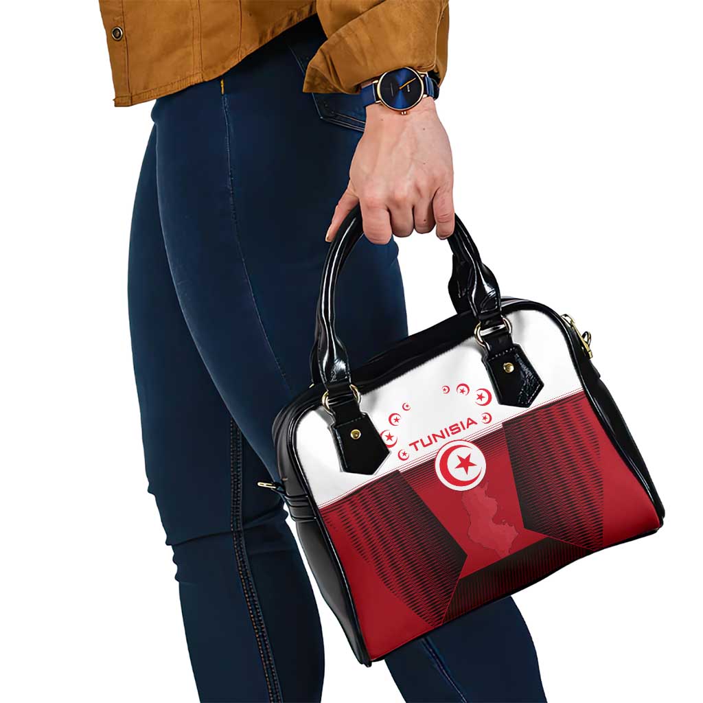 Tunisia Patriotic Shoulder Handbag with National Crest, Crescent Star and Country Map